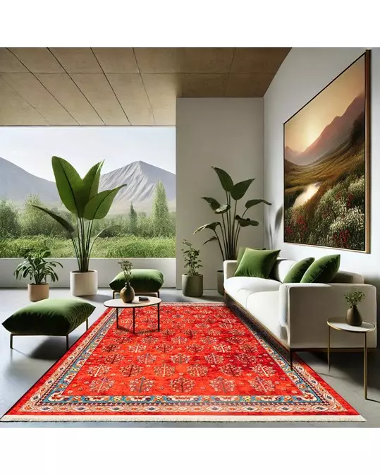 سجادة تقليدية مصنوعة آليًا، تصميم MS25CS0230، أحمر، 1000 مشط